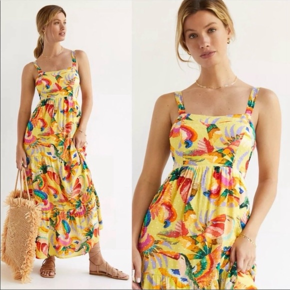 Farm Rio x Anthropologie Yellow Tropical Floral Dress - Picture 1 of 3